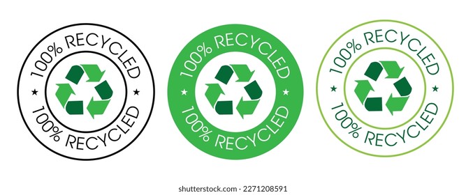 '100% recycled' vector icon set, green in color