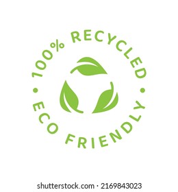 100% recycled vector label. Eco friendly green seal.