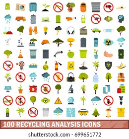 100 recycling analysis icons set in flat style for any design vector illustration