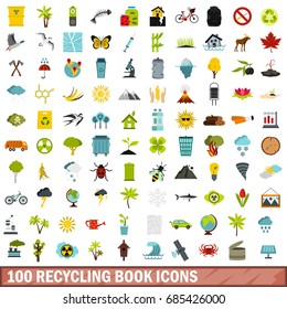 100 recycling book icons set in flat style for any design vector illustration