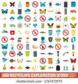 100 recycling exploration icons set in flat style for any design vector illustration