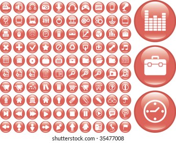 100 botones rojos de brillo. vector