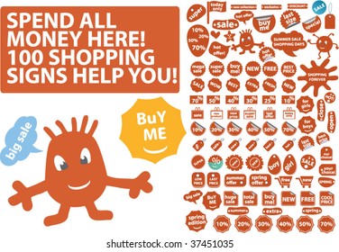 100 red shopping stickers. vector