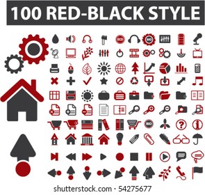 100 red-black style signs. vector