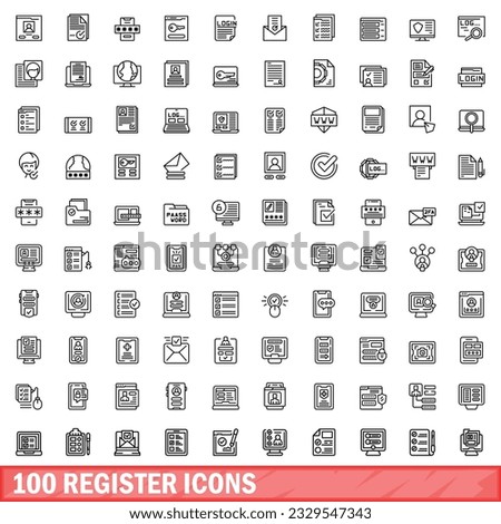 100 register icons set. Outline illustration of 100 register icons vector set isolated on white background