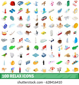 100 relax icons set in isometric 3d style for any design vector illustration