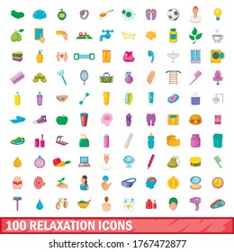 100 relaxation icons set in cartoon style for any design vector illustration