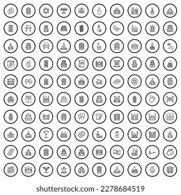 100 religion icons set. Outline illustration of 100 religion icons vector set isolated on white background