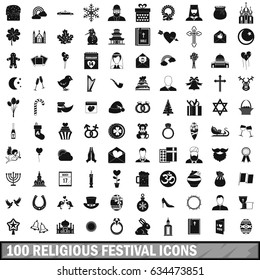 100 religious festival icons set in simple style for any design vector illustration