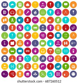 100 renovation icons set in different colors circle isolated vector illustration