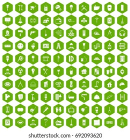 100 renovation icons set in green hexagon isolated vector illustration