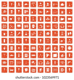 100 renovation icons set in grunge style orange color isolated on white background vector illustration