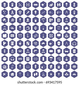 100 renovation icons set in purple hexagon isolated vector illustration
