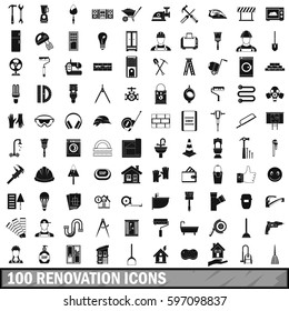 100 renovation icons set in simple style. Illustration of renovation vector icons isolated for any design