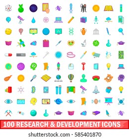 100 research and development icons set in cartoon style for any design vector illustration