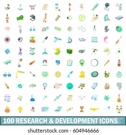 100 research and development icons set in cartoon style for any design vector illustration