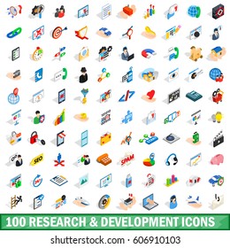 100 research development icons set in isometric 3d style for any design vector illustration