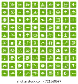 100 research icons set in grunge style green color isolated on white background vector illustration