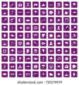 100 research icons set in grunge style purple color isolated on white background vector illustration