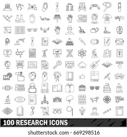 100 research icons set in outline style for any design vector illustration