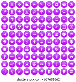 100 research icons set in purple circle isolated on white vector illustration