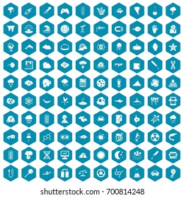 100 research icons set in sapphirine hexagon isolated vector illustration