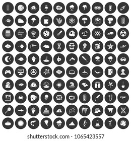 100 research icons set in simple style white on black circle color isolated on white background vector illustration