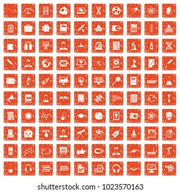100 researcher science icons set in grunge style orange color isolated on white background vector illustration