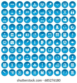 100 researcher science icons set blue