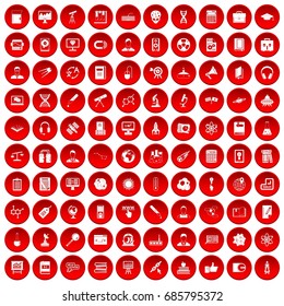 100 researcher science icons set in red circle isolated on white vectr illustration