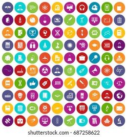 100 researcher science icons set in different colors circle isolated vector illustration
