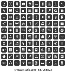 100 researcher science icons set in black color isolated vector illustration