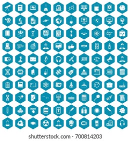 100 researcher science icons set in sapphirine hexagon isolated vector illustration