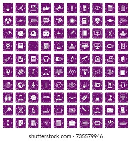 100 researcher science icons set in grunge style purple color isolated on white background vector illustration