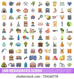 100 resources icons set in cartoon style for any design vector illustration