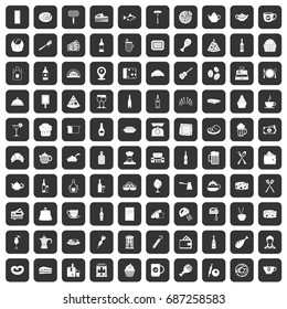 100 restaurant icons set in black color isolated vector illustration