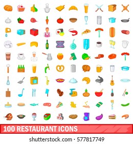 100 restaurant icons set in cartoon style for any design vector illustration
