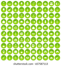 100 restaurant icons set green circle isolated on white background vector illustration