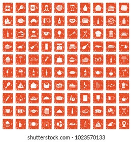 100 restaurant icons set in grunge style orange color isolated on white background vector illustration