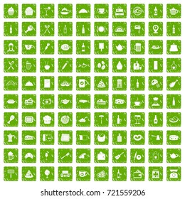 100 restaurant icons set in grunge style green color isolated on white background vector illustration