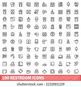 100 restroom icons set. Outline illustration of 100 restroom icons vector set isolated on white background