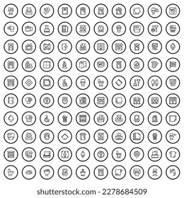 100 restroom icons set. Outline illustration of 100 restroom icons vector set isolated on white background