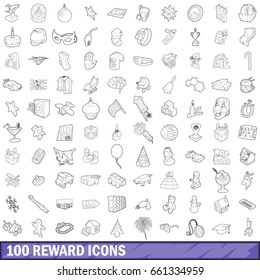100 reward icons set in outline style for any design vector illustration