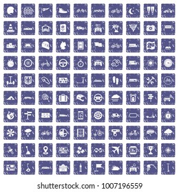 100 ride icons set in grunge style sapphire color isolated on white background vector illustration