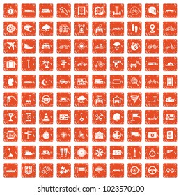 100 ride icons set in grunge style orange color isolated on white background vector illustration