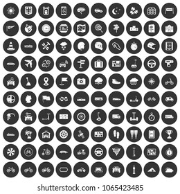 100 ride icons set in simple style white on black circle color isolated on white background vector illustration