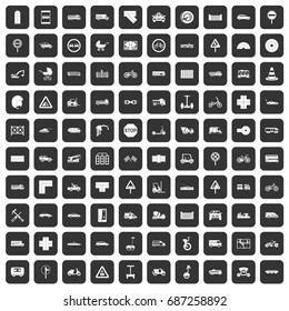 100 road icons set in black color isolated vector illustration