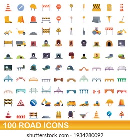 100 road icons set. Cartoon illustration of 100 road icons vector set isolated on white background