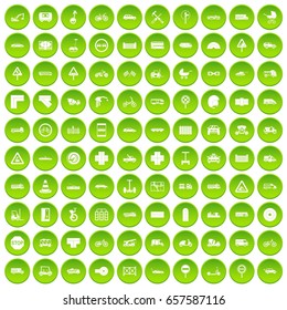 100 road icons set green circle isolated on white background vector illustration