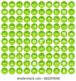 100 road icons set green